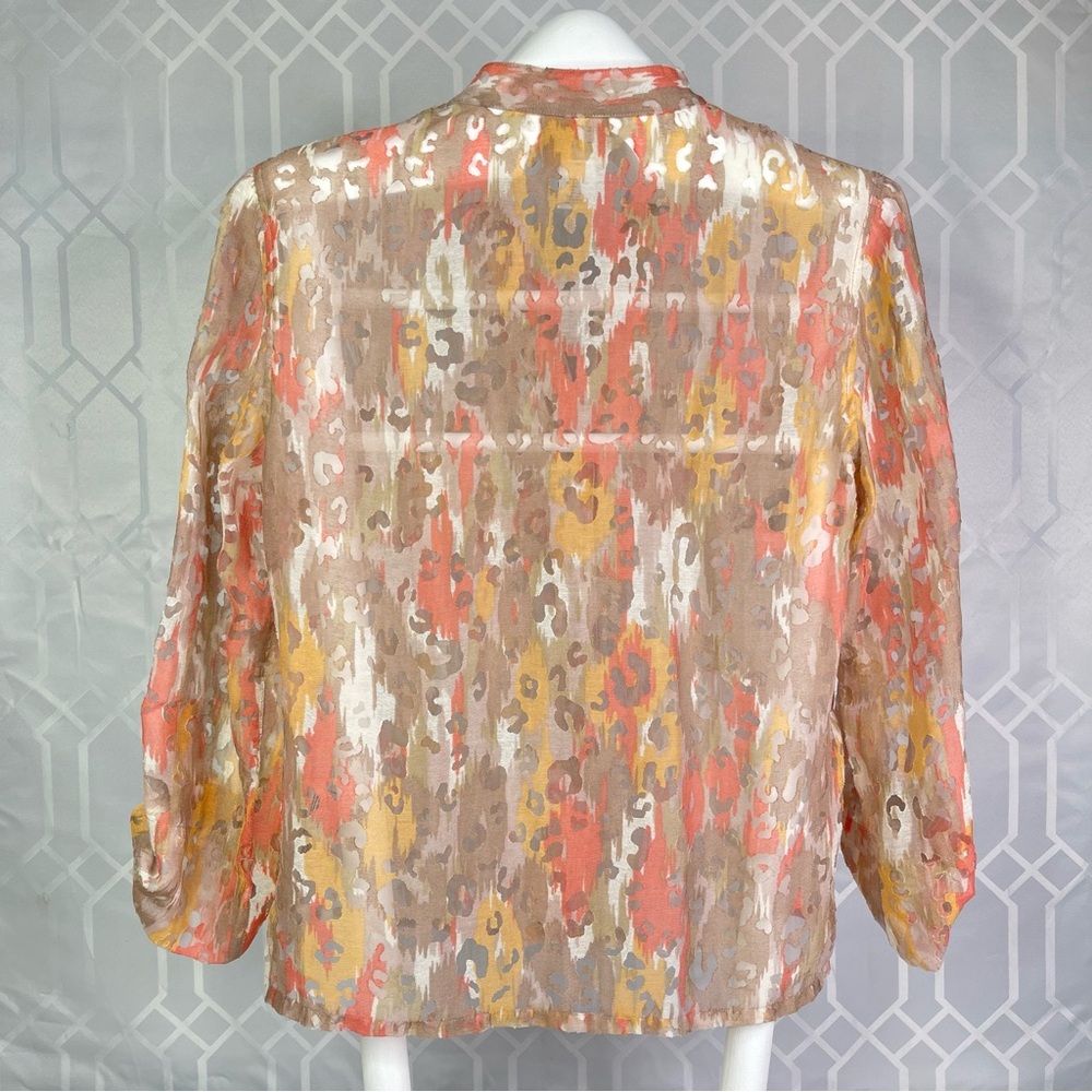 Ruby Rd. Abstract Earthy Watercolor Sheer Button Up Blouse Size 8 - Picture 7 of 14